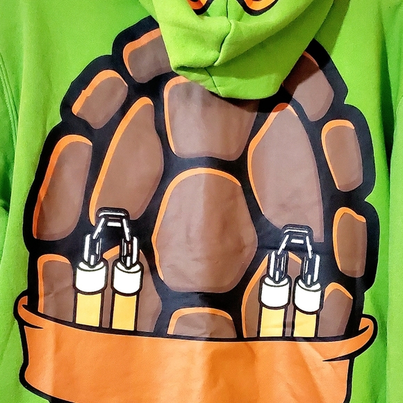 NINJA TURTLES HOODED SWEATER W/ EYEHOLES. MENS Sz:XL MICHAELANGELO. NICKELODEON - Picture 7 of 11